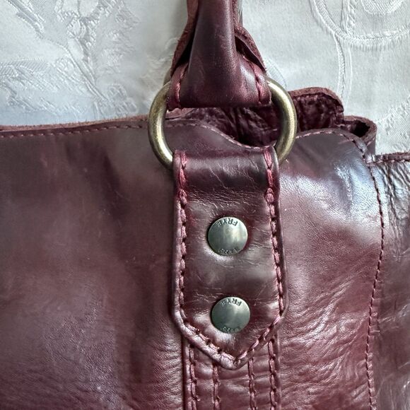 FRYE Melissa Leather Shoulder Tote Bag Distressed Merlot Large Padded pocket - Picture 4 of 16